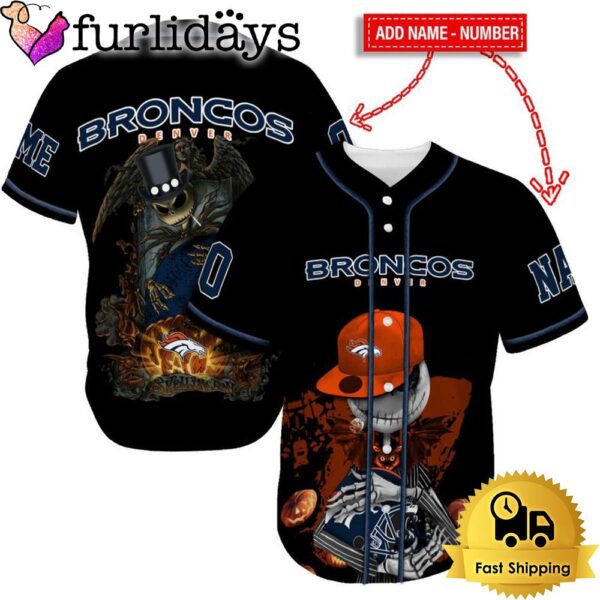 Denver Broncos Skull Halloween Custom Name And Number Baseball Jersey