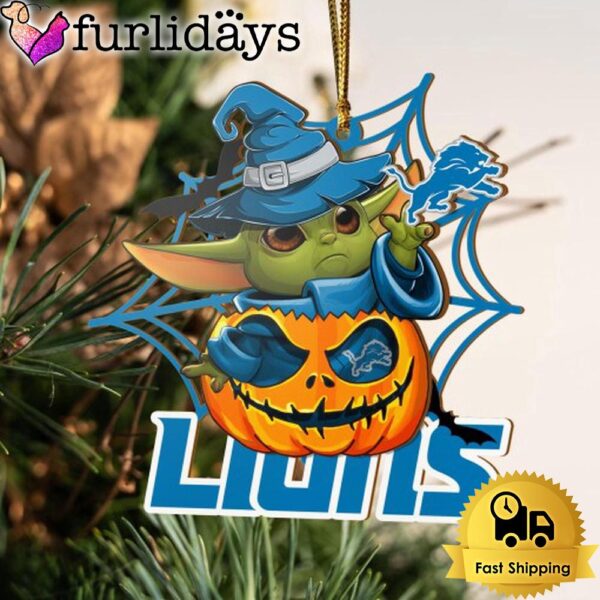 Detroit Lions Baby Yoda Pumpkin Halloween Ornament