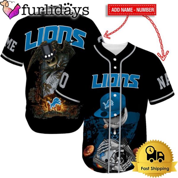 Detroit Lions Skull Halloween Custom Name And Number Baseball Jersey