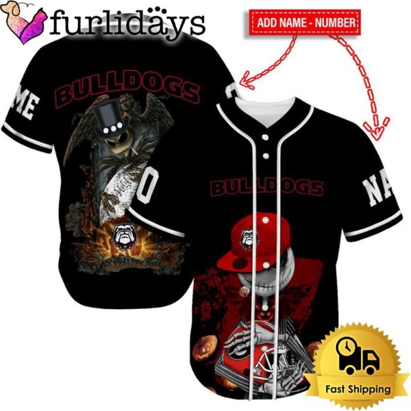 Georgia Bulldogs Skull Halloween Custom Name And Number Baseball Jersey