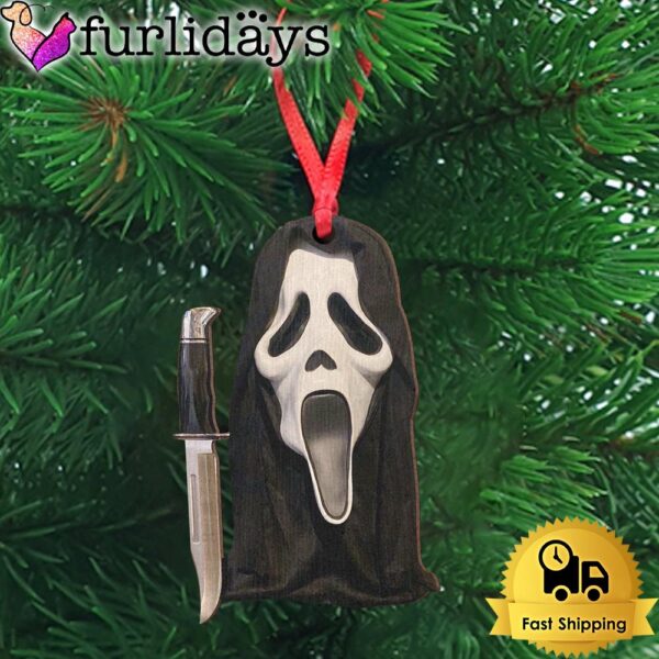 Ghost Mask With Knife Wooden Ornament