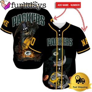 Green Bay Packers Skull Halloween Custom Name And Number Baseball Jersey