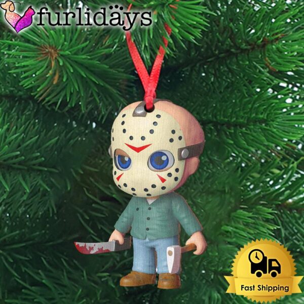 Jason Voorhees With Knife And Axe Wooden Ornament