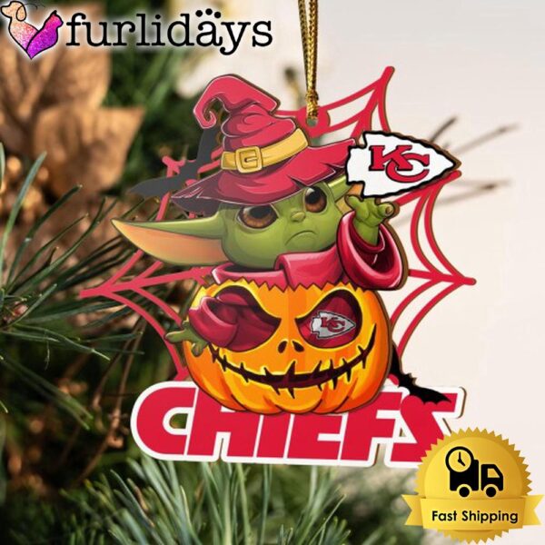 Kansas City Chiefs Baby Yoda Pumpkin Halloween Ornament