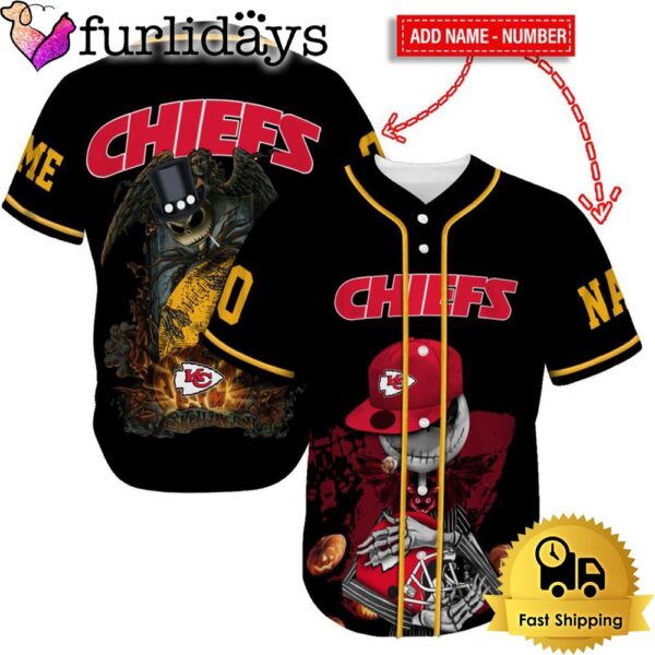 Kansas City Chiefs Skull Halloween Custom Name And Number Baseball Jersey