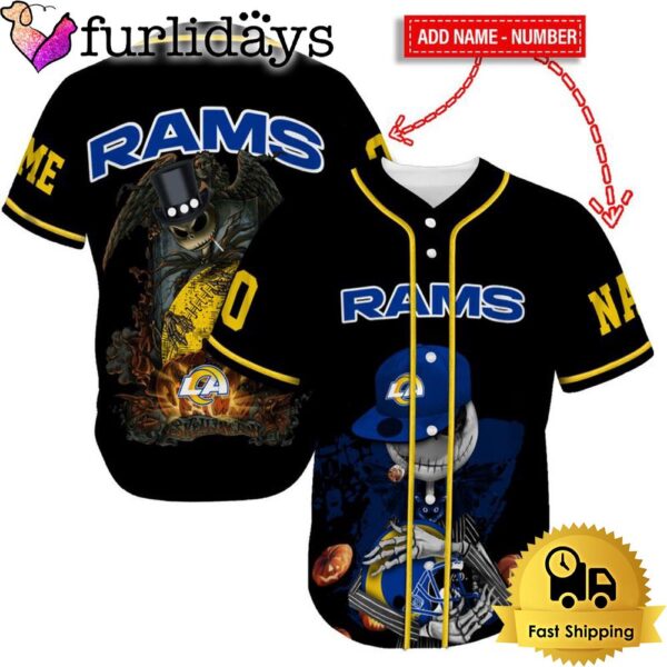 Los Angeles Rams Skull Halloween Custom Name And Number Baseball Jersey