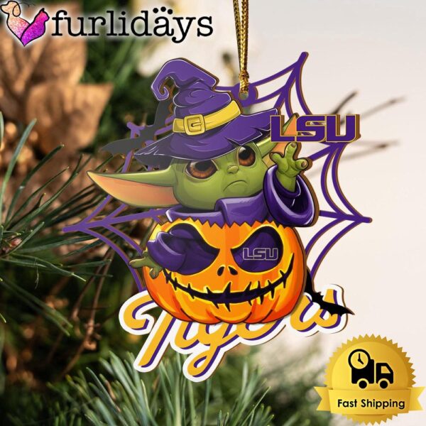 LSU TIGERS Baby Yoda Pumpkin Halloween Ornament