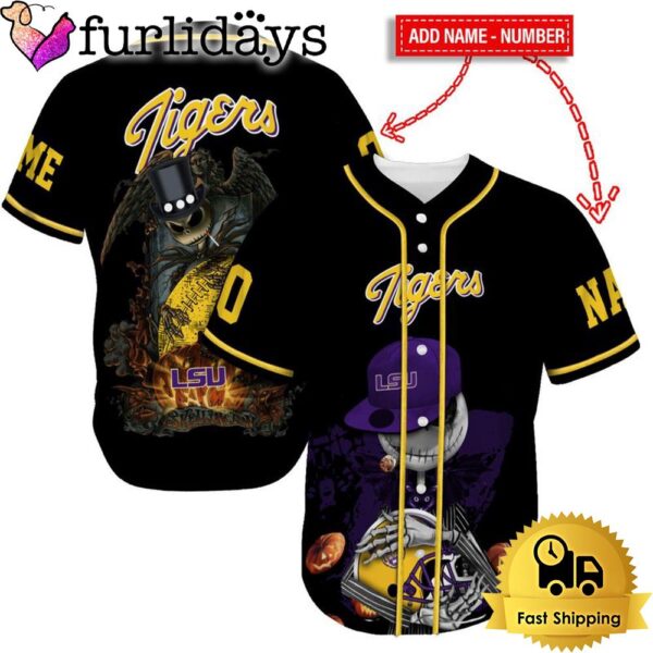 LSU Tigers Skull Halloween Custom Name And Number Baseball Jersey