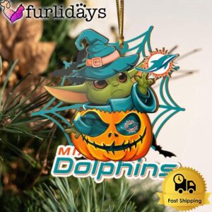 Miami Dolphins Baby Yoda Pumpkin Halloween Ornament