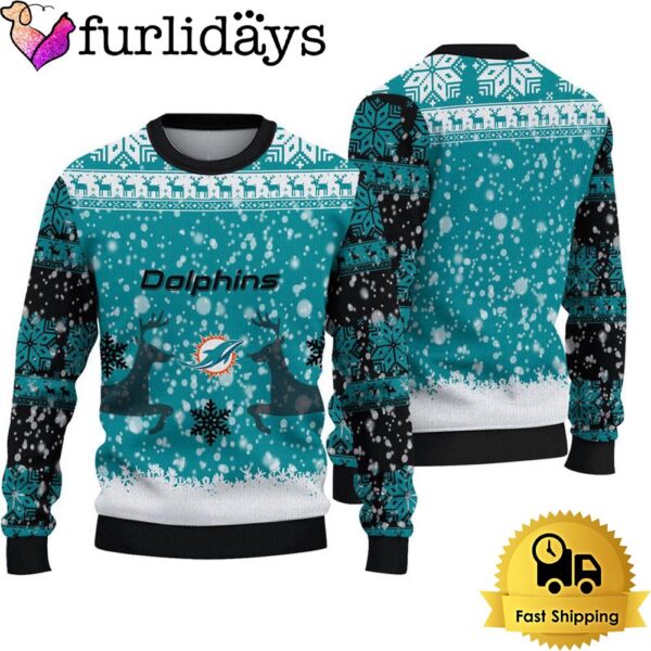 Miami Dolphins Reindeer Football Ugly Christmas Sweater