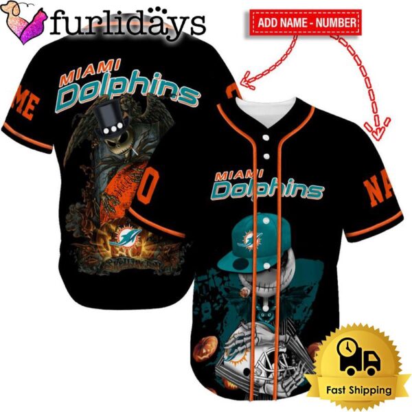 Miami Dolphins Skull Halloween Custom Name And Number Baseball Jersey