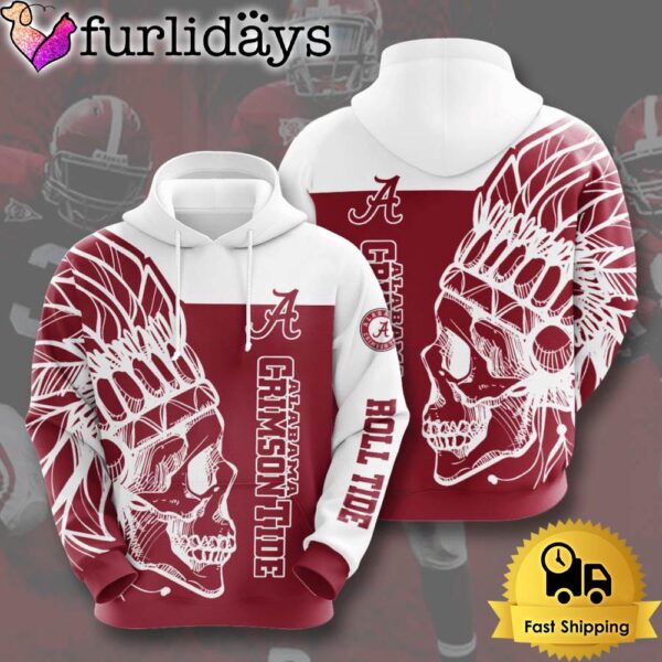 NCAA Alabama Crimson Tide Native American Skull Logo 3D Hoodie