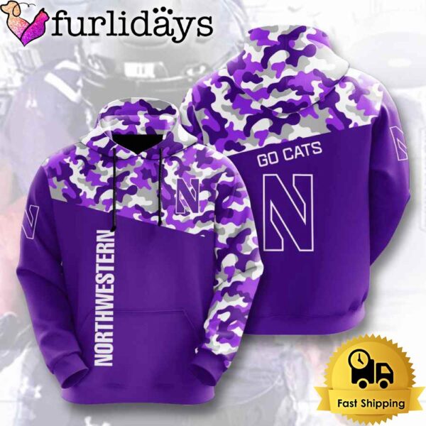 NCAA Northwestern Wildcats Camo 3D Hoodie