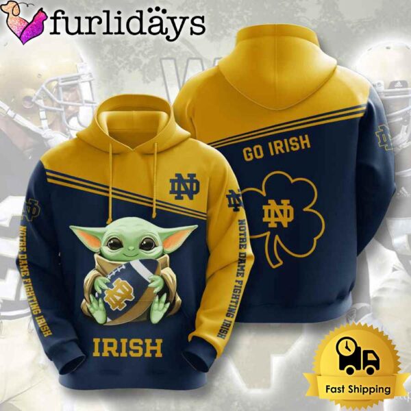 NCAA Notre Dame Fighting Irish Baby Yoda Football 3D Hoodie