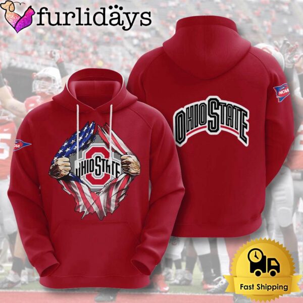 NCAA Ohio State Buckeyes American Flag 3D Hoodie