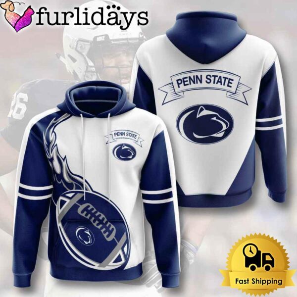 NCAA Penn State Nittany Lions Football Logo Team White Blue 3D Hoodie