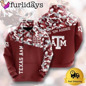 NCAA Texas A&ampm Aggies Football Camo 3D Hoodie