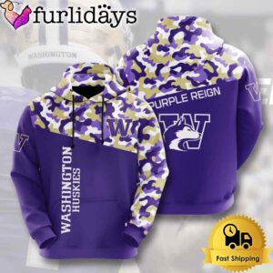 NCAA Washington Huskies Football Camo 3D Hoodie