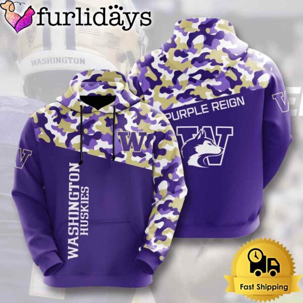 NCAA Washington Huskies Football Camo 3D Hoodie