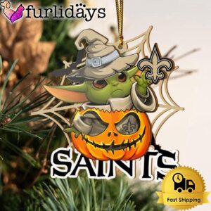 New Orleans Saints Baby Yoda Pumpkin Halloween Ornament