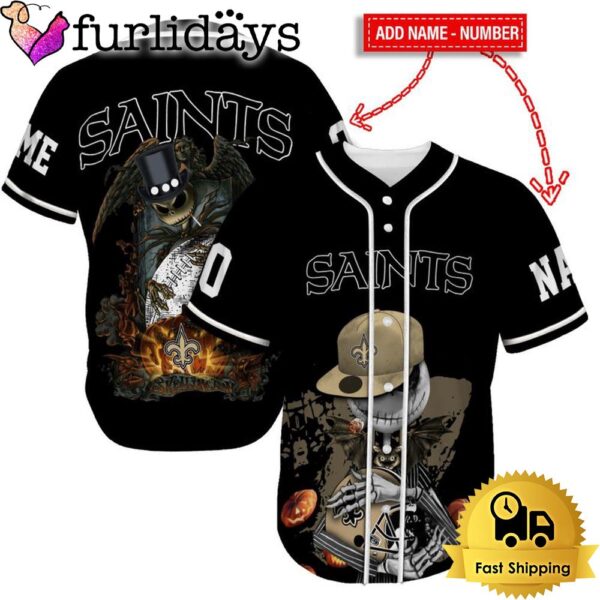 New Orleans Saints Skull Halloween Custom Name And Number Baseball Jersey