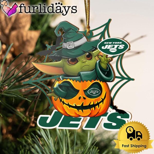 New York Jets Baby Yoda Pumpkin Halloween Ornament