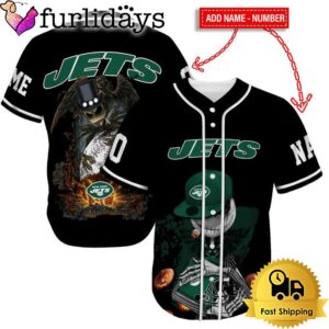 New York Jets Skull Halloween Custom Name And Number Baseball Jersey