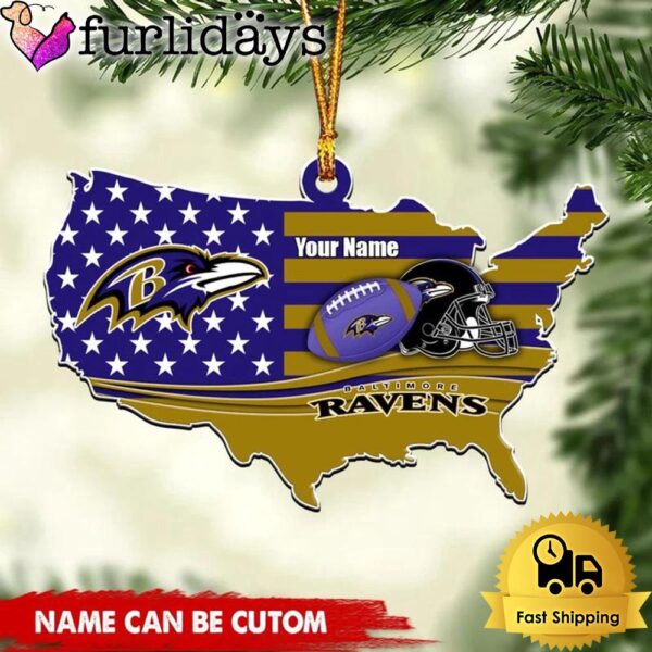 NFL Baltimore Ravens American Flag Logo Team Custom Christmas Ornament