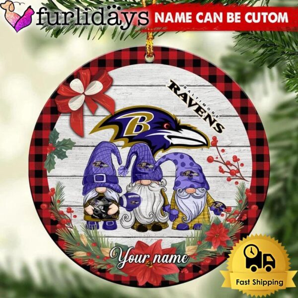 NFL Baltimore Ravens Football 3 Gnome Custom Christmas Ornament