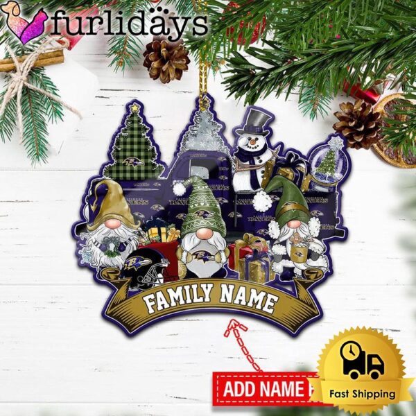 NFL Baltimore Ravens Personalized Name Gnome Christmas Ornament