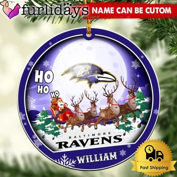 NFL Baltimore Ravens Santa And Reindeers Logo Team Custom Christmas Ornament