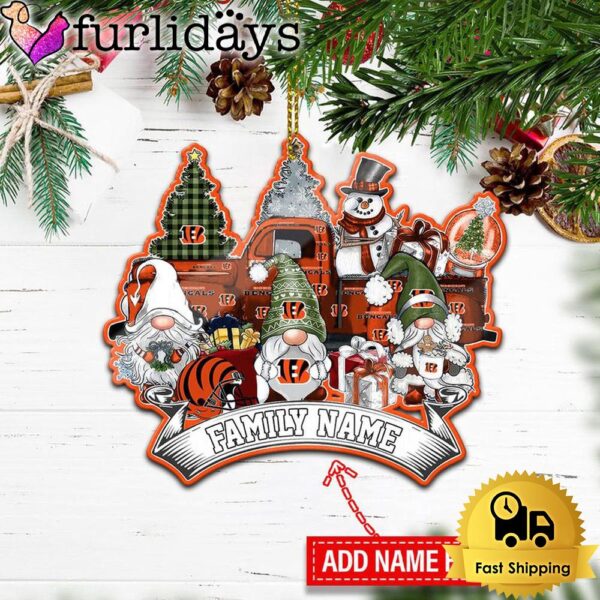 NFL Cincinnati Bengals Personalized Name Gnome Christmas Ornament