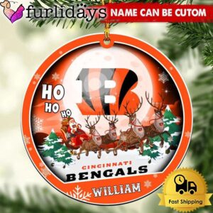 NFL Cincinnati Bengals Santa And Reindeers Logo Team Custom Christmas Ornament