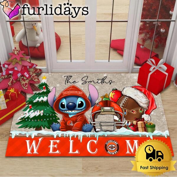 NFL Cleveland Browns Cute Stitch Custom Christmas Doormat