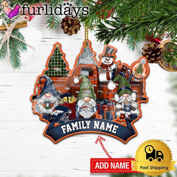 NFL Denver Broncos Personalized Name Gnome Christmas Ornament