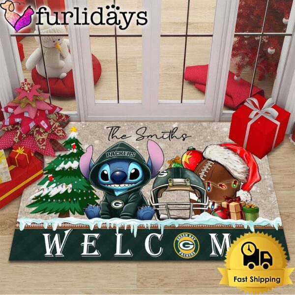 NFL Green Bay Packers Cute Stitch Custom Christmas Doormat