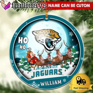 NFL Jacksonville Jaguars Santa And Reindeers Logo Team Custom Christmas Ornament