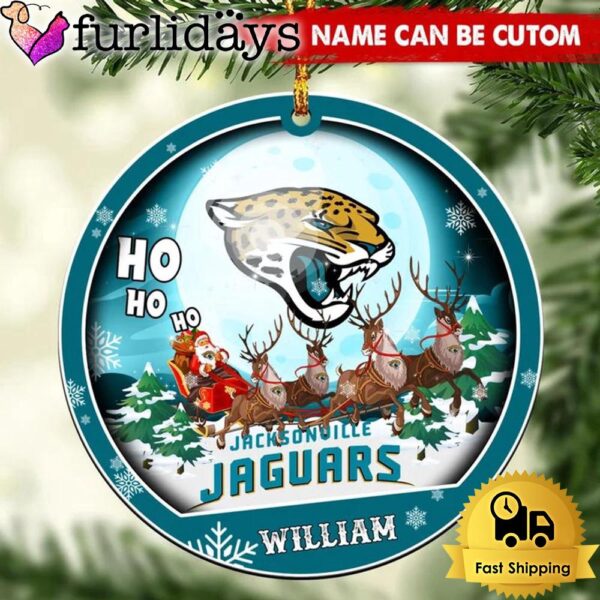 NFL Jacksonville Jaguars Santa And Reindeers Logo Team Custom Christmas Ornament