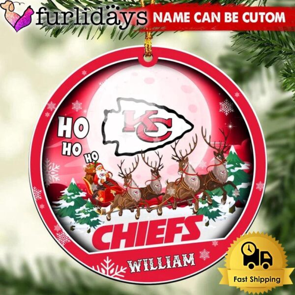 NFL Kansas City Chiefs Santa And Reindeers Logo Team Custom Christmas Ornament