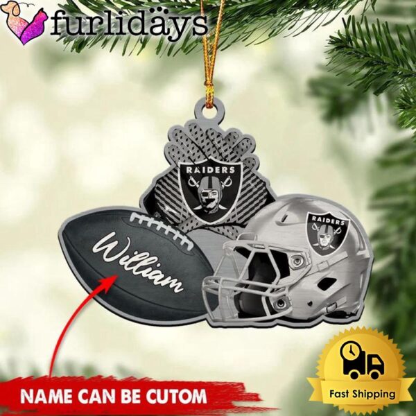 NFL Las Vegas Raiders Rugby And Helmet Custom Christmas Ornament