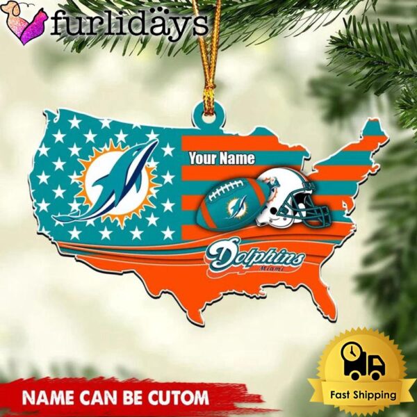 NFL Miami Dolphins American Flag Logo Team Custom Christmas Ornament