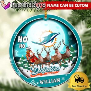 NFL Miami Dolphins Santa And Reindeers Logo Team Custom Christmas Ornament