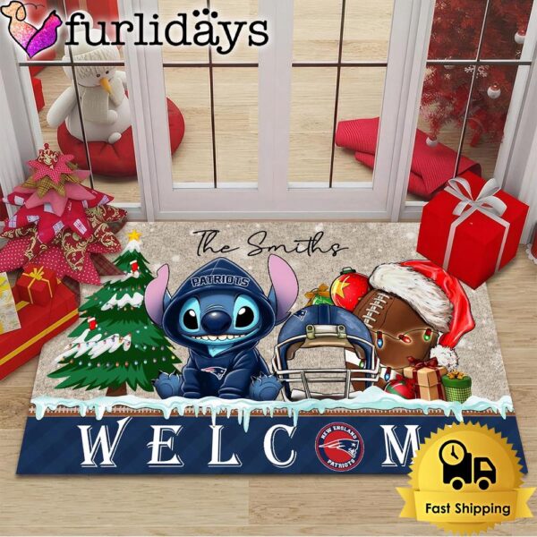 NFL New England Patriots Cute Stitch Custom Christmas Doormat