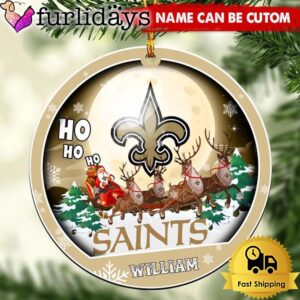 NFL New Orleans Saints Santa And Reindeers Logo Team Custom Christmas Ornament