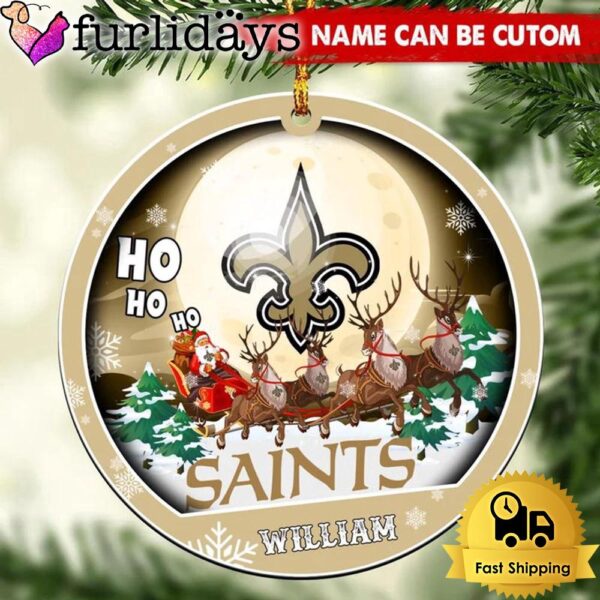 NFL New Orleans Saints Santa And Reindeers Logo Team Custom Christmas Ornament