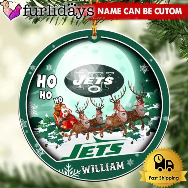 NFL New York Jets Santa And Reindeers Logo Team Custom Christmas Ornament