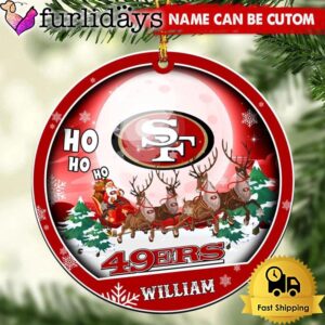 NFL San Francisco 49ers Santa And Reindeers Logo Team Custom Christmas Ornament