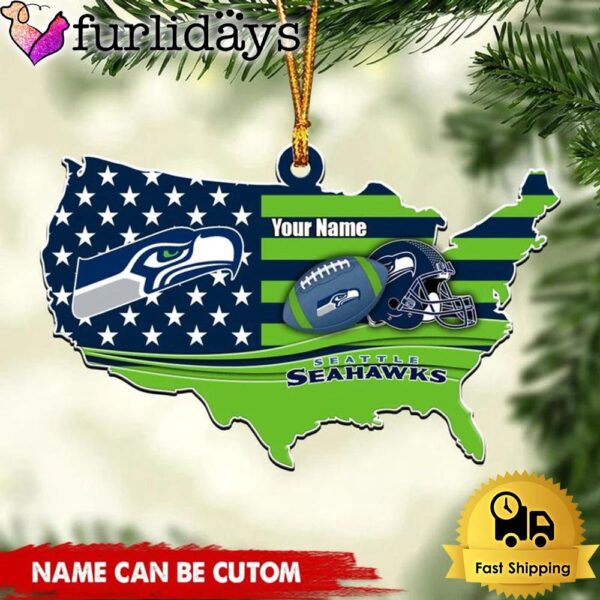 NFL Seattle Seahawks American Flag Logo Team Custom Christmas Ornament