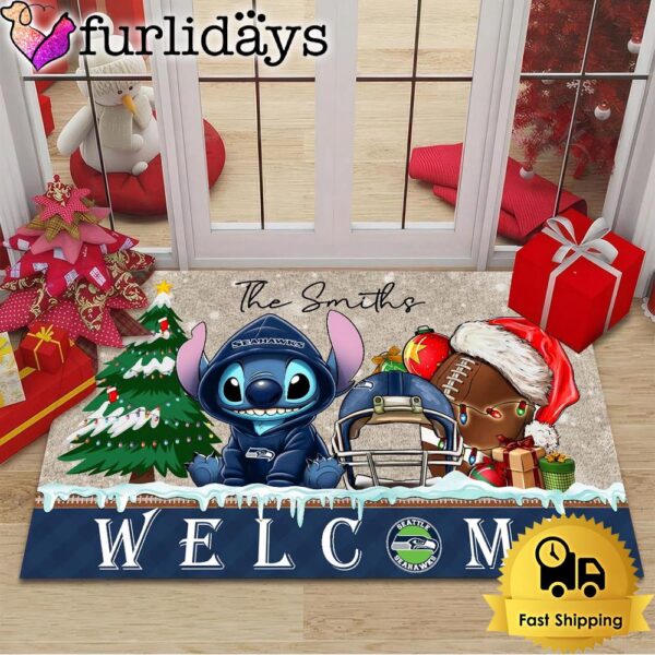 NFL Seattle Seahawks Cute Stitch Custom Christmas Doormat