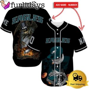 Philadelphia Eagles Skull Halloween Custom Name And Number Baseball Jersey